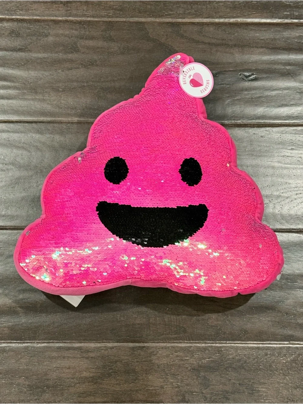 NWT Reversible Justice Pink Sequin Poop Emoji Pillow